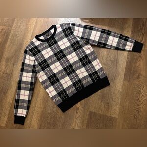 J. Crew Black and Cream Plaid 100% Cashmere Crewneck Sweater Men’s Size XL